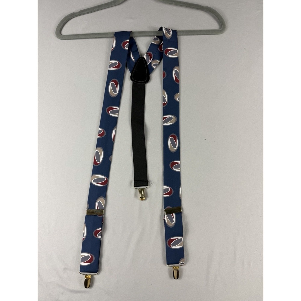 vintage style suspenders, blue abstract design, unbranded, adjustable